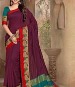 Wine woven cotton saree with blouse