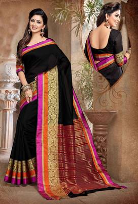 Black woven cotton saree with blouse 1