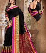 Black woven cotton saree with blouse