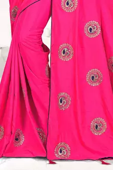 Pink Embroidered Art Silk Saree With Blouse