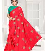 Red Embroidered Art Silk Saree With Blouse