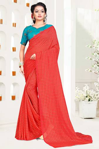 Red Art Silk
 Saree With Blouse