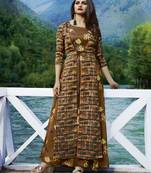 Coffee Printed Satin Long Kurtis