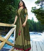 Olive Printed Satin Long Kurtis