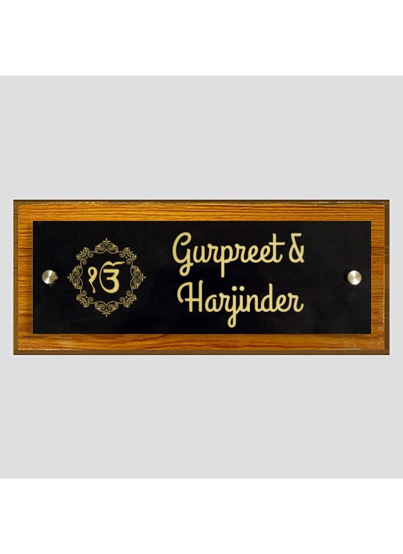 Personalised Ik Onkar Acrylic & Wooden TeakFloat Nameplate by Engrave