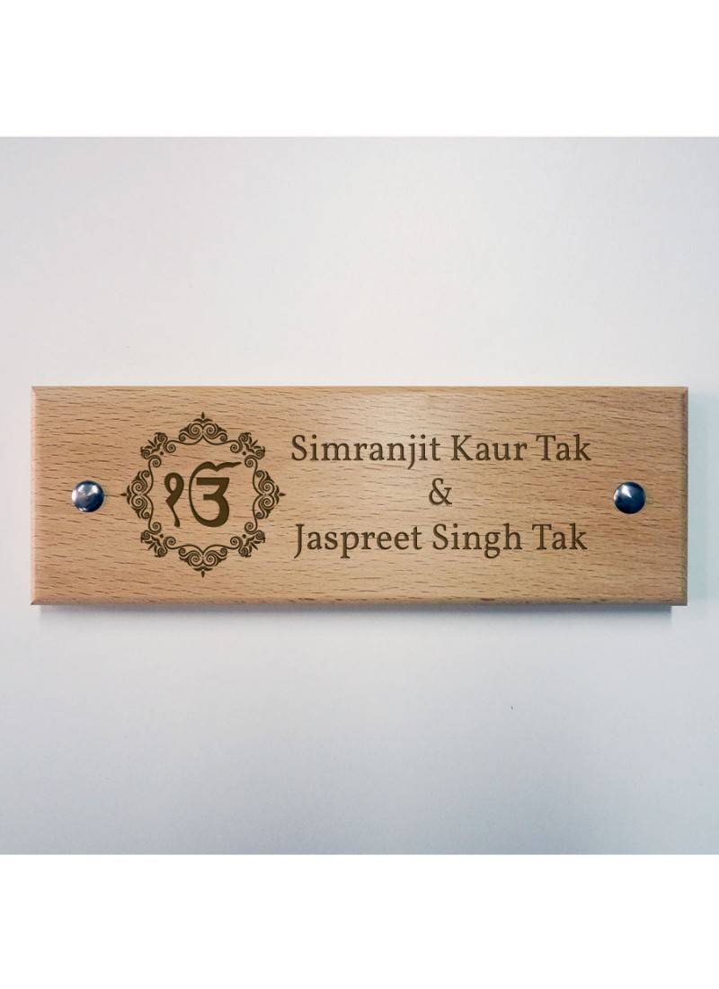 Personalised Ik Onkar Wooden Name Plate by Engrave