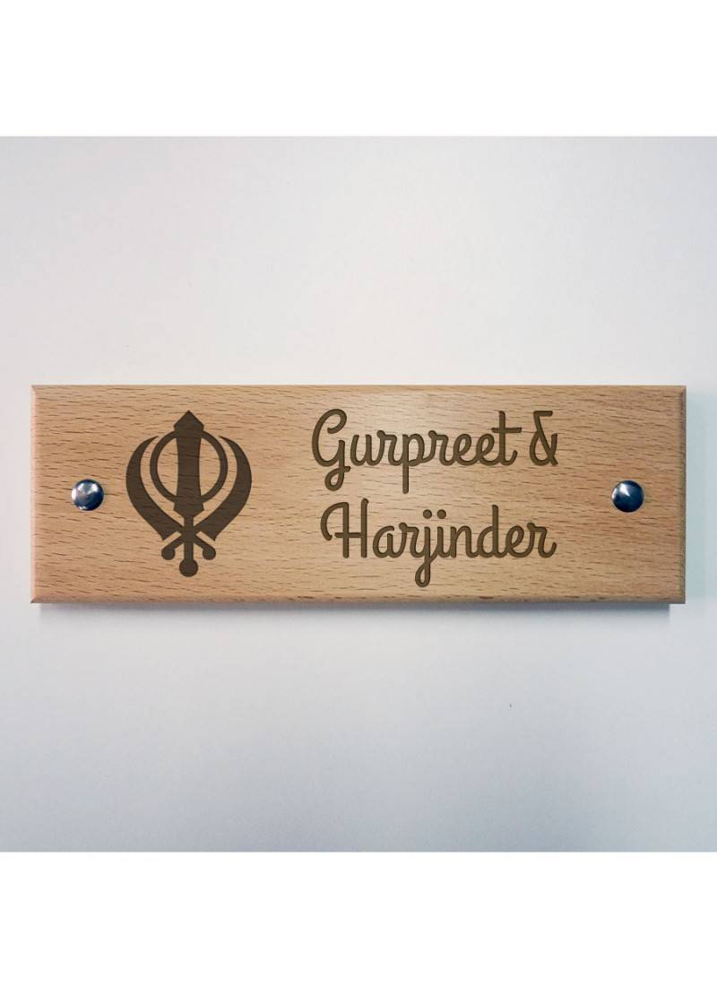 Personalised Khanda Wooden Name Plate by Engrave