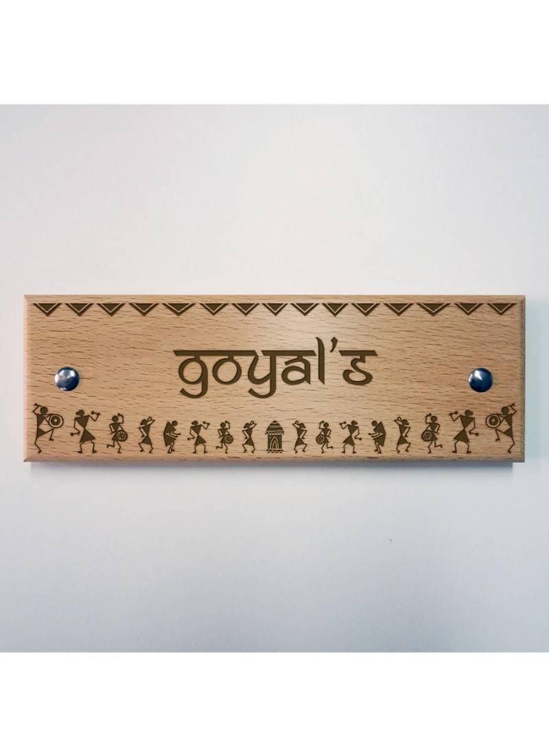 Personalised Warli Wooden Name Plate by Engrave