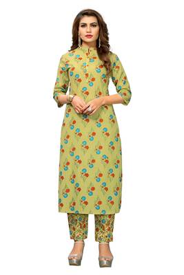 Light Green Printed Cotton Stitched Kurti 1