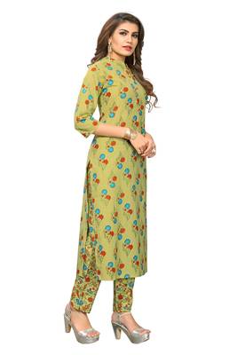 Light Green Printed Cotton Stitched Kurti 3