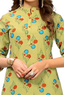 Light Green Printed Cotton Stitched Kurti 4