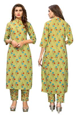 Light Green Printed Cotton Stitched Kurti 5