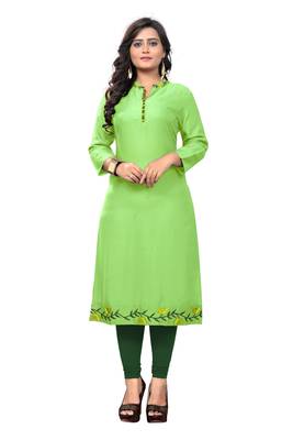 Light Green Embroidered Rayon Stitched Kurti 1