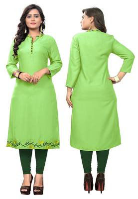 Light Green Embroidered Rayon Stitched Kurti 5