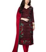  Women Maroon embroidered Pure cotton Designer salwar Suit with dupatta Dress material