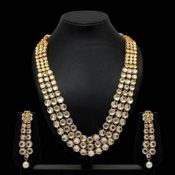 White Color Imitation Pearl Kundan Necklace With Earring 4