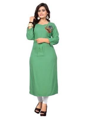 Light Green Embroidered Rayon Stitched Kurti 1