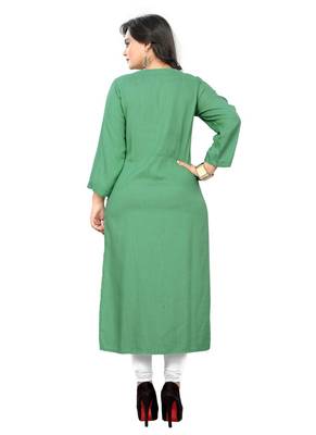 Light Green Embroidered Rayon Stitched Kurti 2