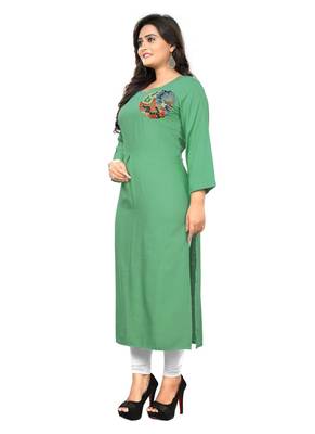 Light Green Embroidered Rayon Stitched Kurti 3