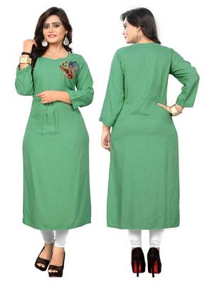 Light Green Embroidered Rayon Stitched Kurti 4