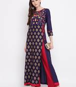 Blue embroidered rayon embroidered kurtis