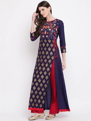 Blue embroidered rayon embroidered kurtis 3