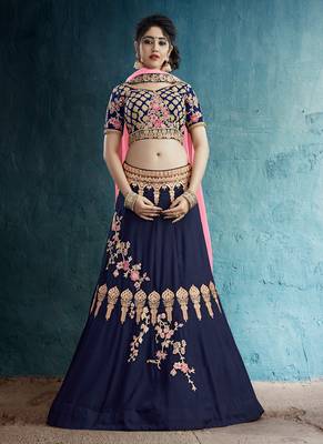 navy blue embroidered Rayon Silk designer lehenga with blouse 1