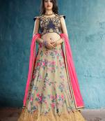 beige embroidered Muslin Silk designer lehenga with blouse