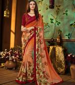 Orange printed georgette saree with blouse