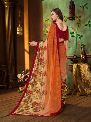 Orange printed georgette saree with blouse 3