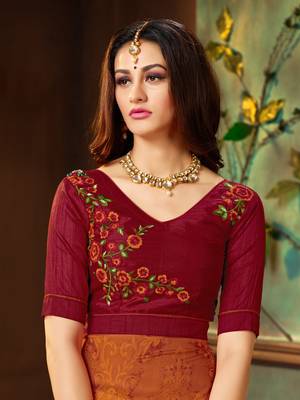 Orange printed georgette saree with blouse 5