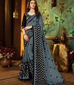 Grey printed georgette saree with blouse