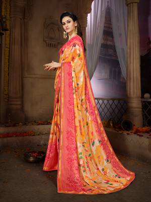 Orange printed georgette saree with blouse 2
