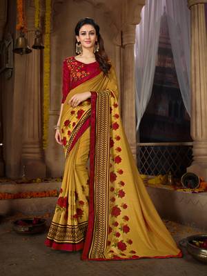 Yellow printed georgette saree with blouse 1