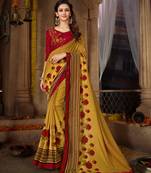 Yellow printed georgette saree with blouse