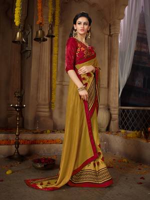 Yellow printed georgette saree with blouse 4