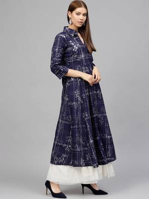 Blue printed cotton kurti 4