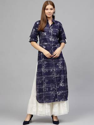 Blue printed cotton kurti 1