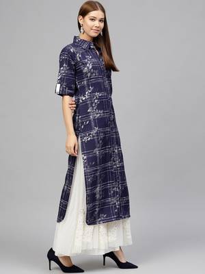 Blue printed cotton kurti 3