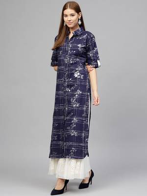 Blue printed cotton kurti 4