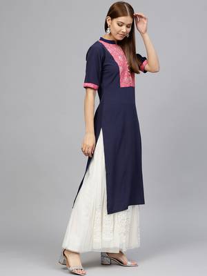 Blue printed crepe kurti 4