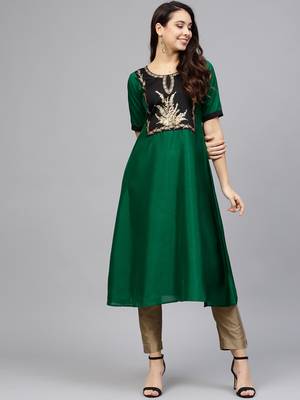 Green printed polyester kurti 1
