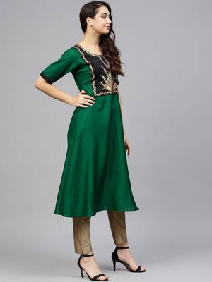 Green printed polyester kurti 4