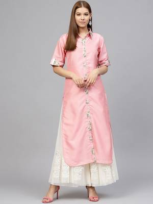 Pink printed polyester kurti 1