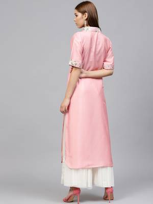 Pink printed polyester kurti 3