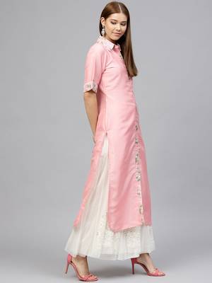 Pink printed polyester kurti 4