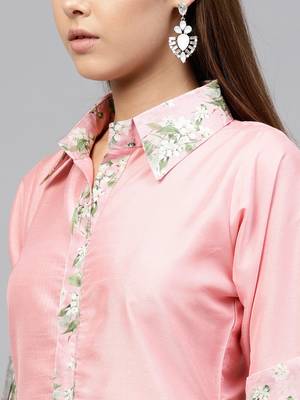 Pink printed polyester kurti 5