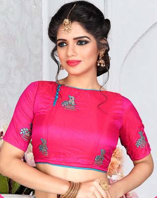 Blue Embroidered silk blend Saree With Blouse 2