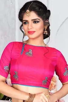 Blue Embroidered Art Silk Saree With Blouse