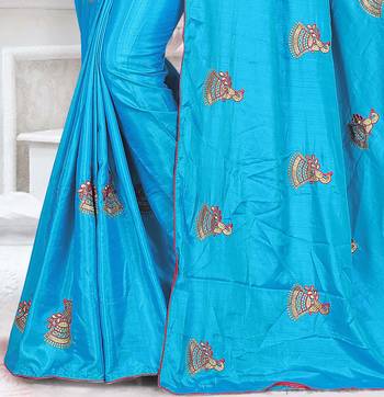 Blue Embroidered silk blend Saree With Blouse 3